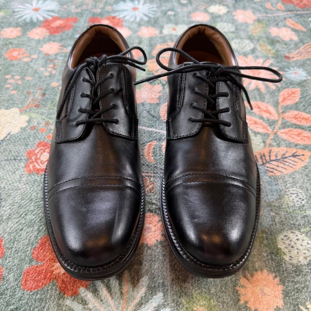 George Mens Black Cap Toe Oxford Dress Shoe Size 9 Classic Derby